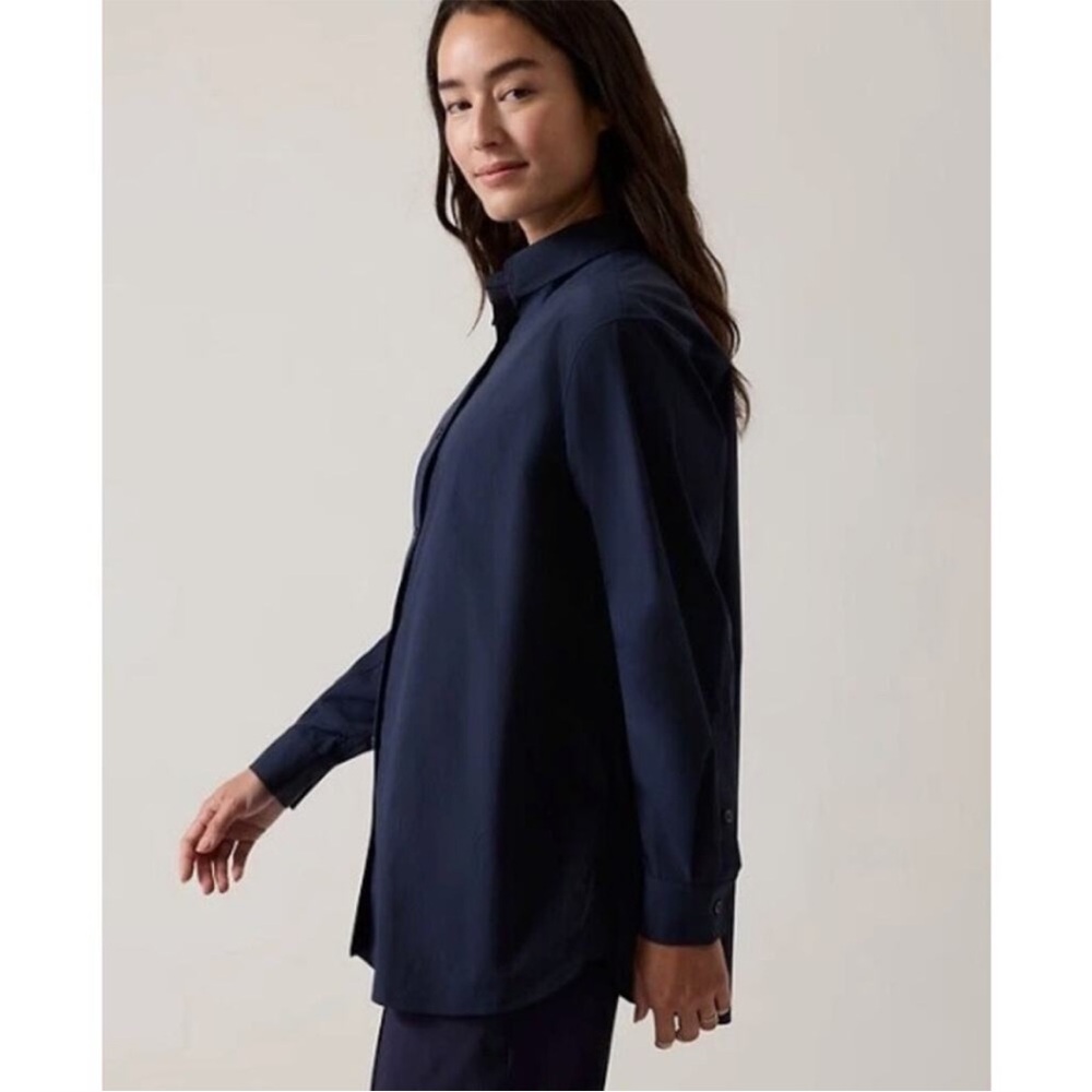 Athleta Oversized Performance Top Blouse Sz Large Navy Blue - Picture 2 of 7